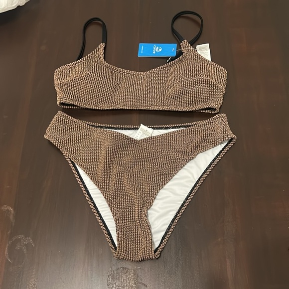 Cupshe Rib Mineral Wash Scoop Neck Top & Hipster Bikini Set Size M - Picture 14 of 16